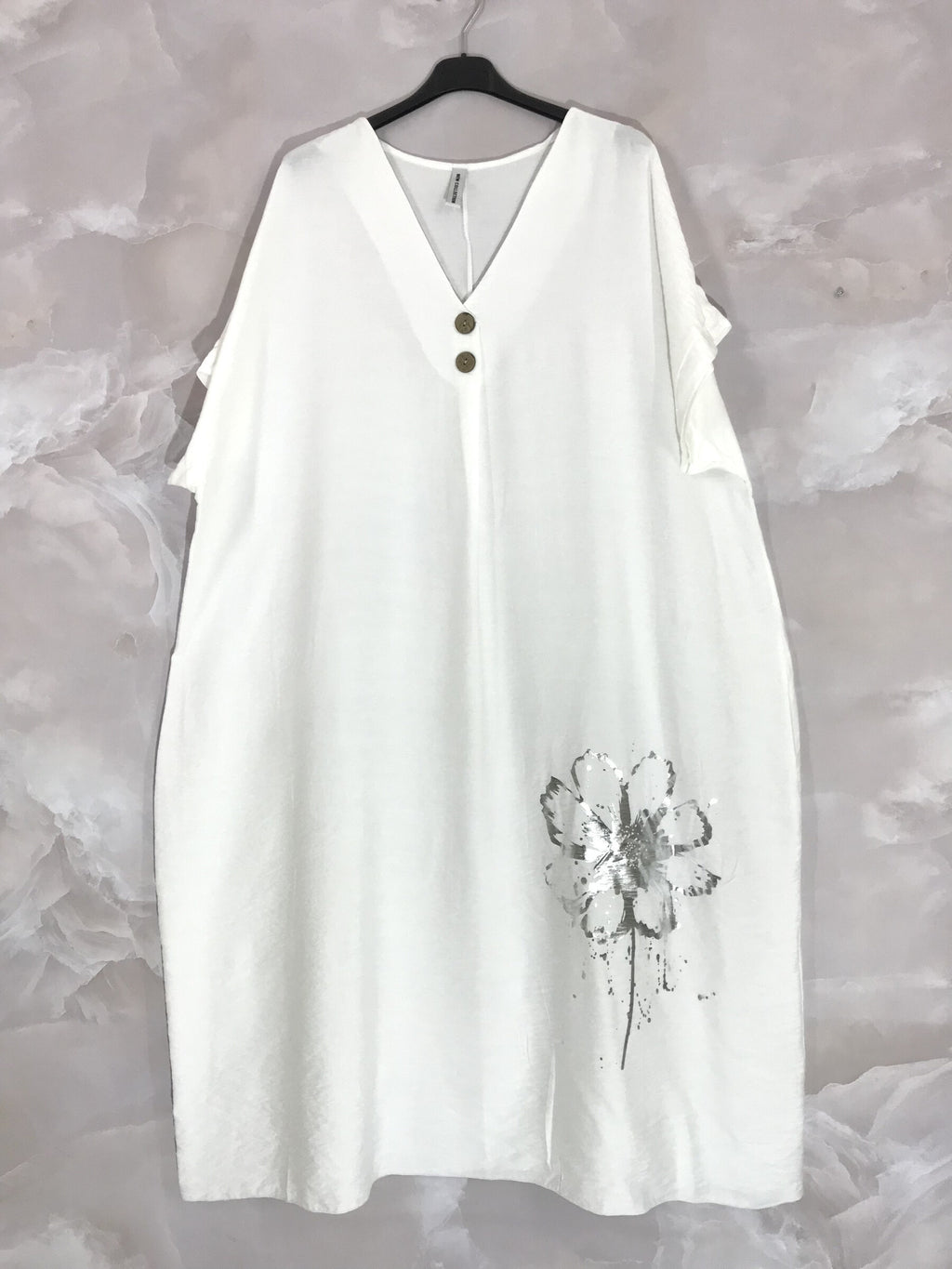Plus Size Large long dress short sleeves with silver flower