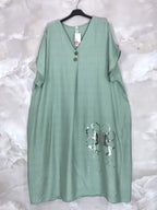 Plus Size Large long dress short sleeves with silver flower