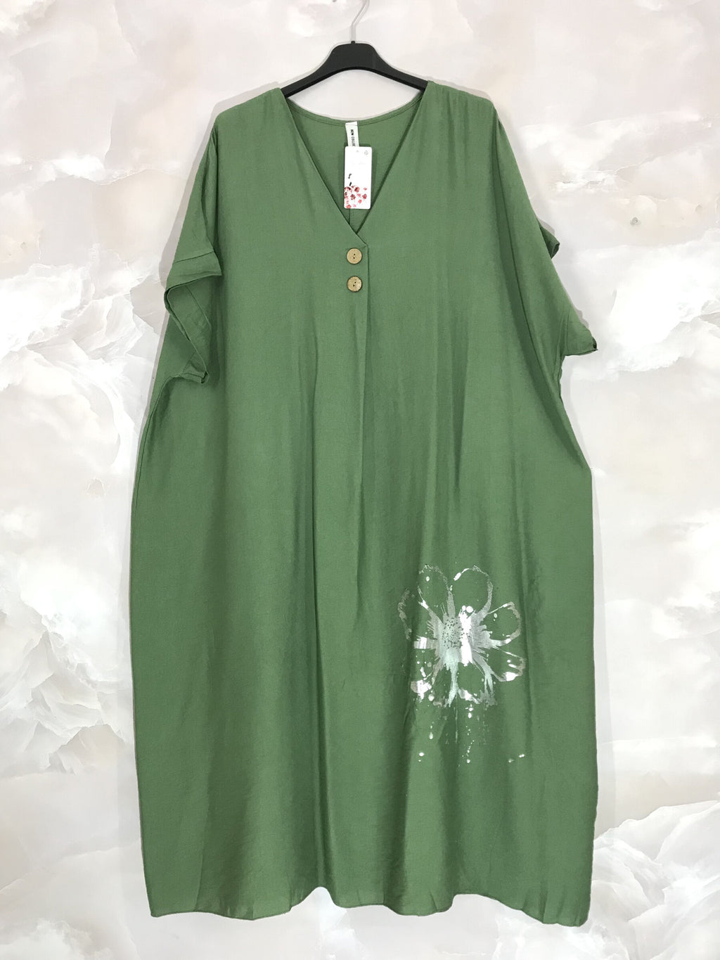 Plus Size Large long dress short sleeves with silver flower