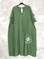 Plus Size Large long dress short sleeves with silver flower