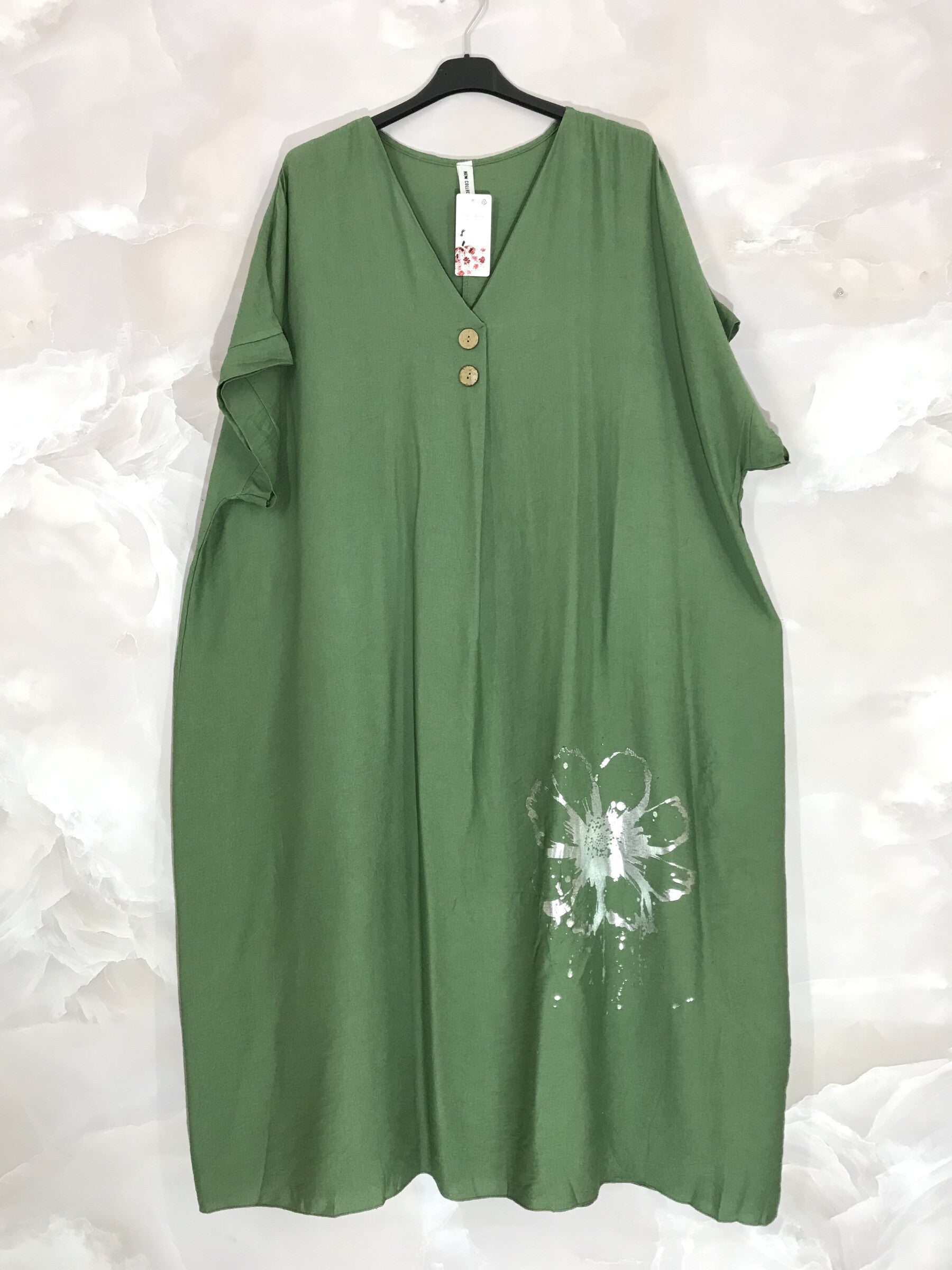 Plus Size Large long dress short sleeves with silver flower