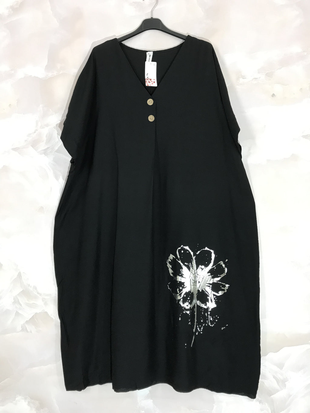 Plus Size Large long dress short sleeves with silver flower