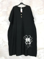 Plus Size Large long dress short sleeves with silver flower