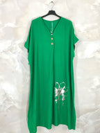 Plus Size Large long dress short sleeves with silver flower