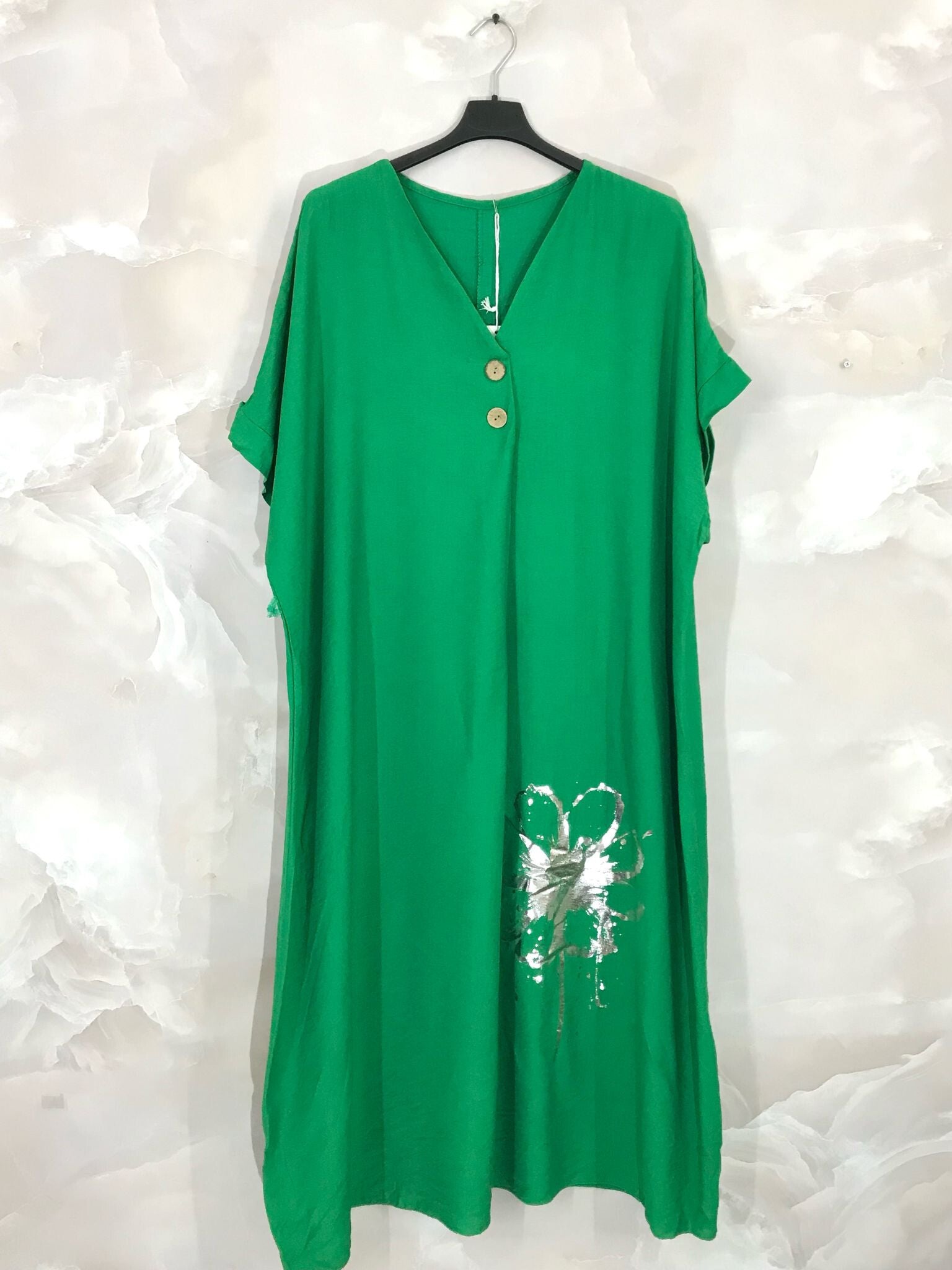 Plus Size Large long dress short sleeves with silver flower