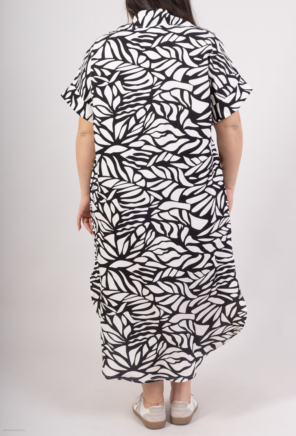 Plus Size Lång Klänning med Tryck och Krage T38 till T50