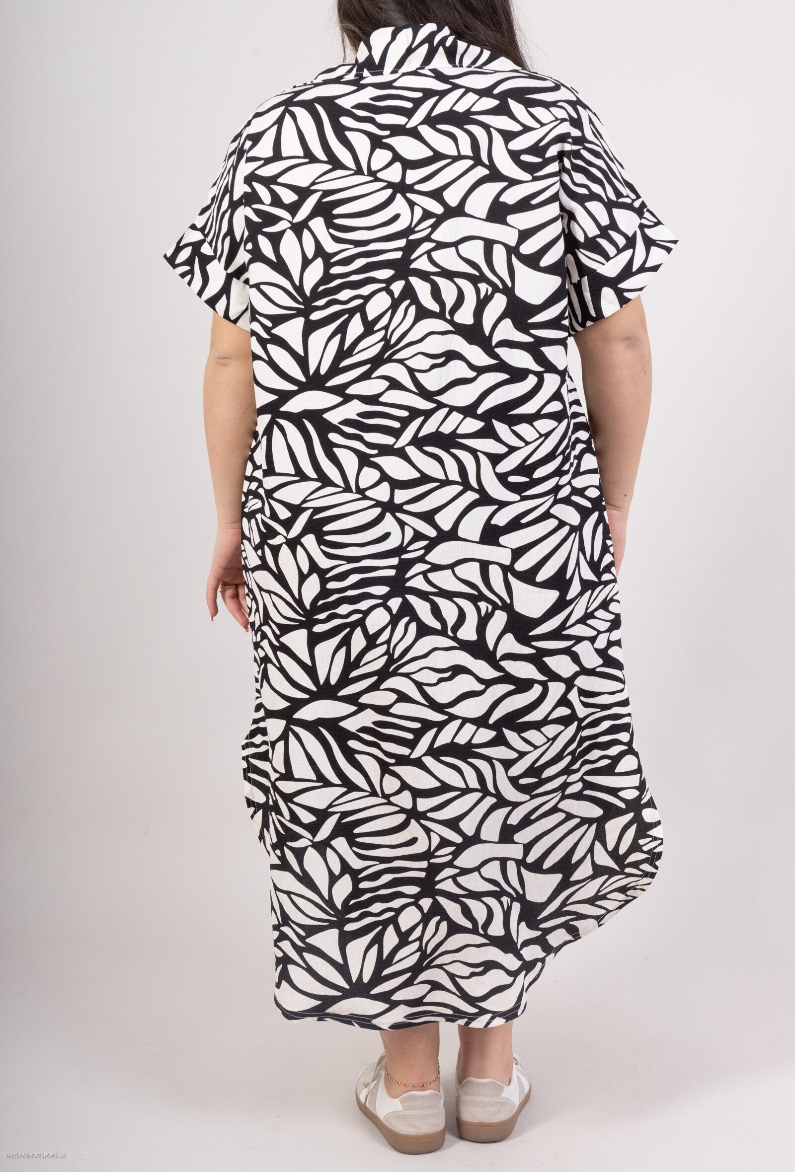 Plus Size Lång Klänning med Tryck och Krage T38 till T50