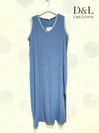 Plus Size Long sleeveless dress V -neck 70% Lin T38 at T52+