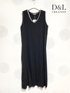 Plus Size Long sleeveless dress V -neck 70% Lin T38 at T52+