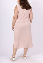Plus Size Långt ärmlöst Klänning V-ringning 70% Lin T38 till T52+