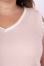 Plus Size Långt ärmlöst Klänning V-ringning 70% Lin T38 till T52+