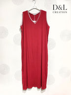 Plus Size Long sleeveless dress V -neck 70% Lin T38 at T52+