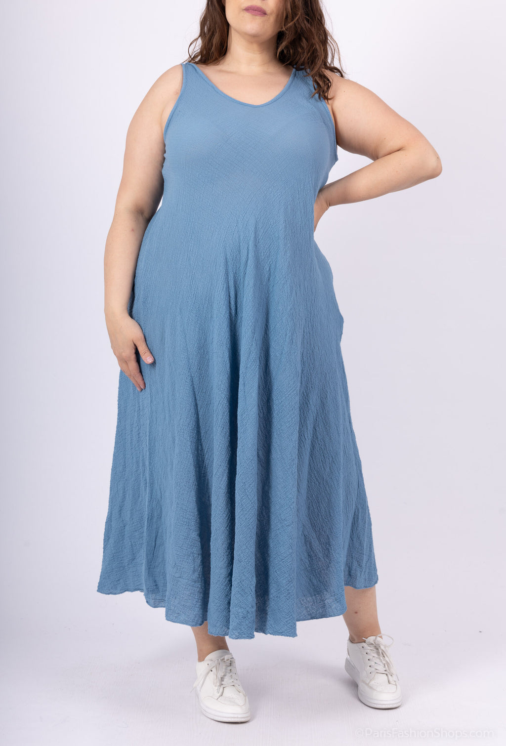 Plus Size Sleeveless Dress V-Neck in Waze Ultra Stretch
