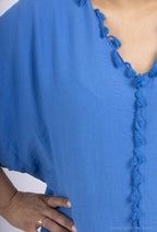 Plus Size Lång Klänning med Korta Ärmar och Pompomer