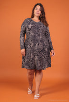 Plus Size Printed long sleeve flared dress