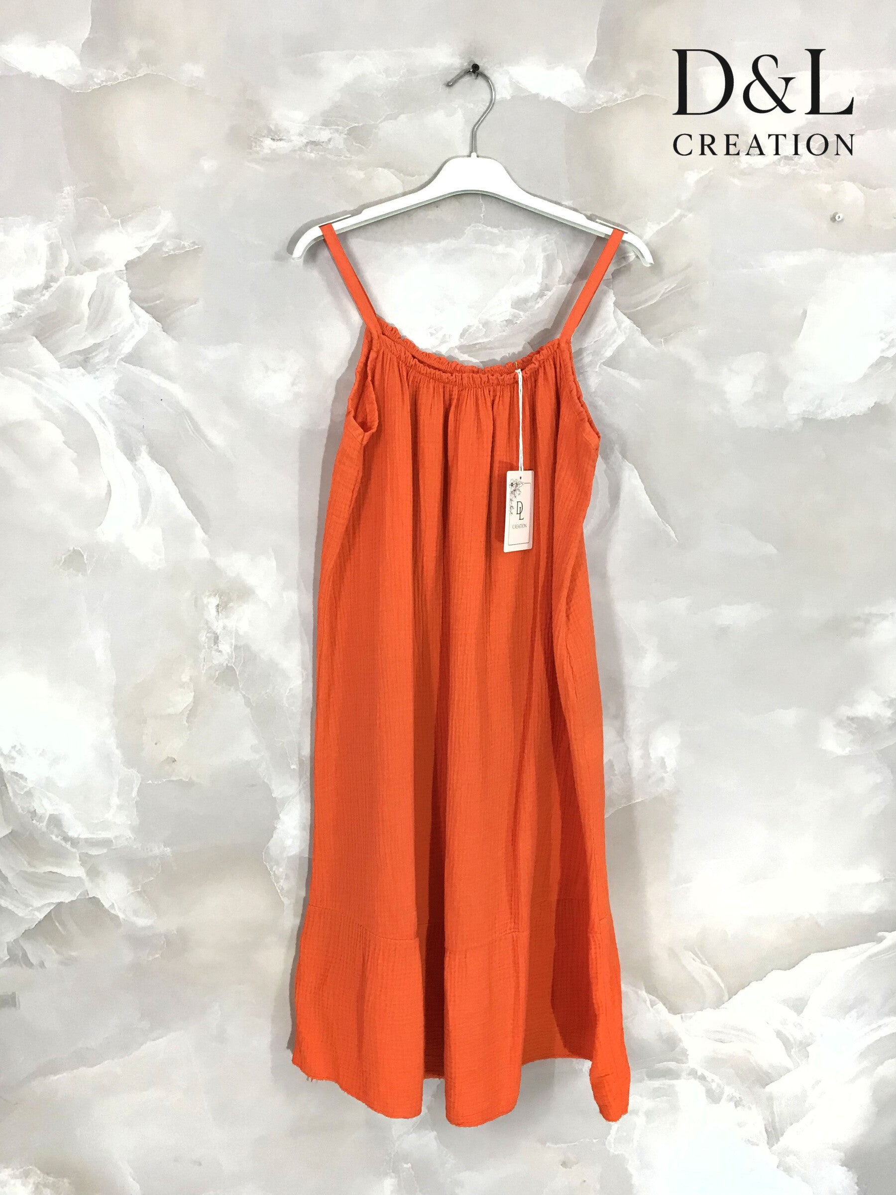 Plus Size Mid-length dress in double cotton gauze size 38 to 48
