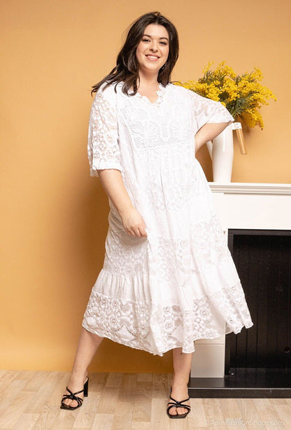 Plus Size Lace midi dress with overlay effect