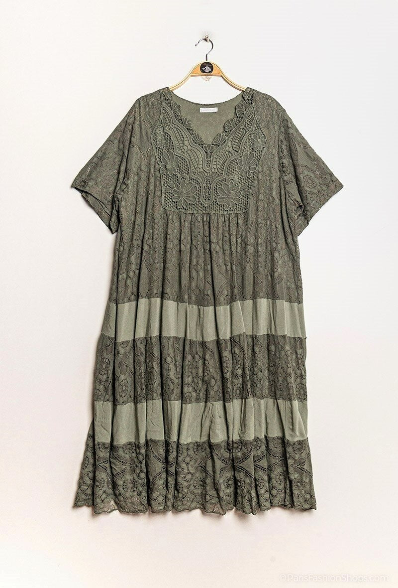 Plus Size Lace midi dress with overlay effect