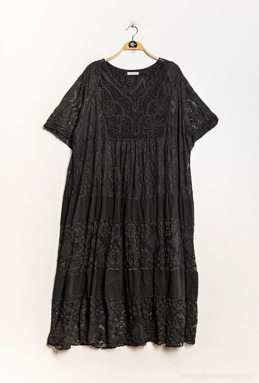 Plus Size Lace midi dress with overlay effect
