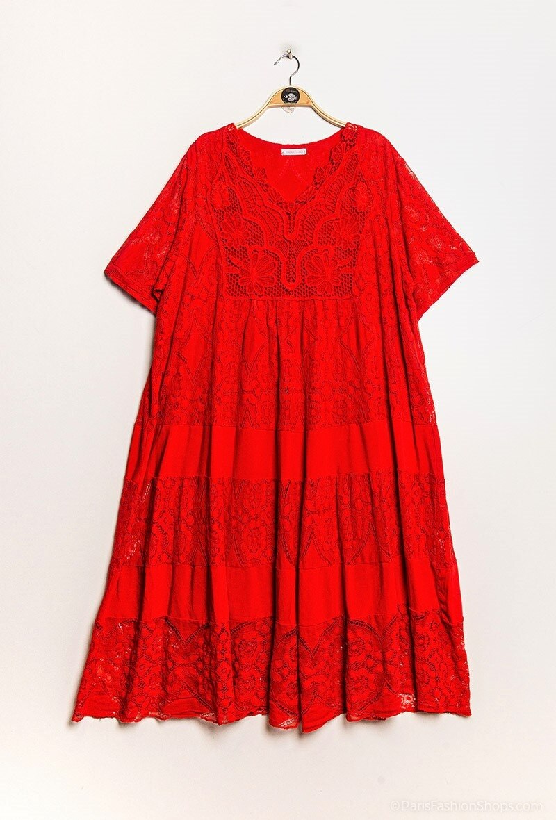 Plus Size Lace midi dress with overlay effect