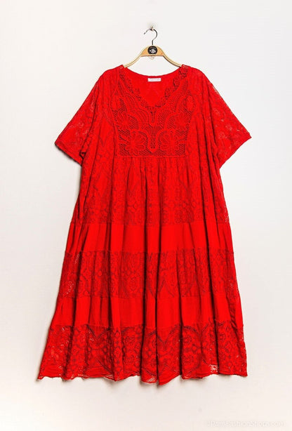 Plus Size Lace midi dress with overlay effect