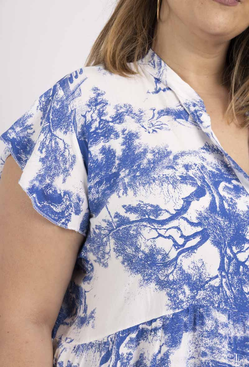 Plussize Fluid Midi Klänning i Jouy-tryck
