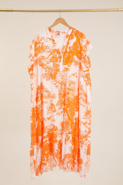 Plus Size Fluid Midi printed dress in Jouy-print style