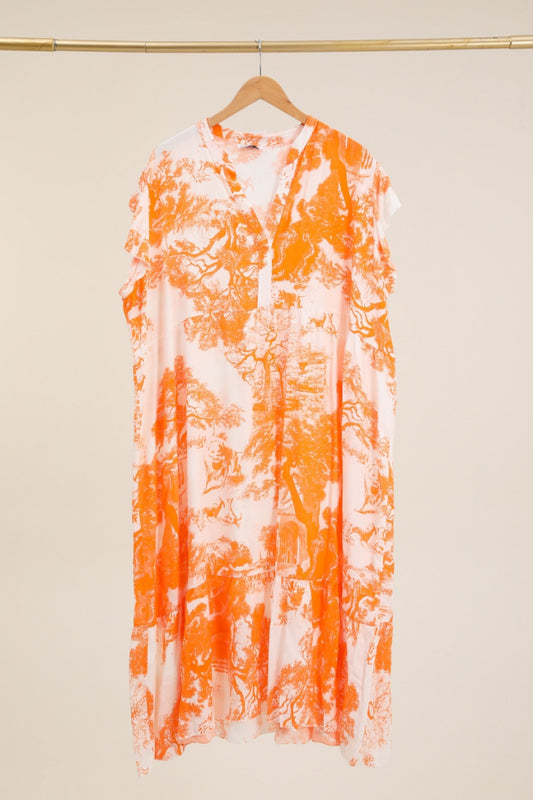 Plus Size Fluid Midi printed dress in Jouy-print style