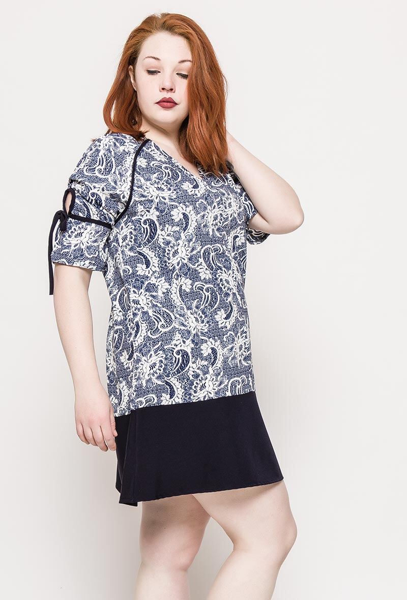 Plus Size Tryckt Tunika eller Klänning