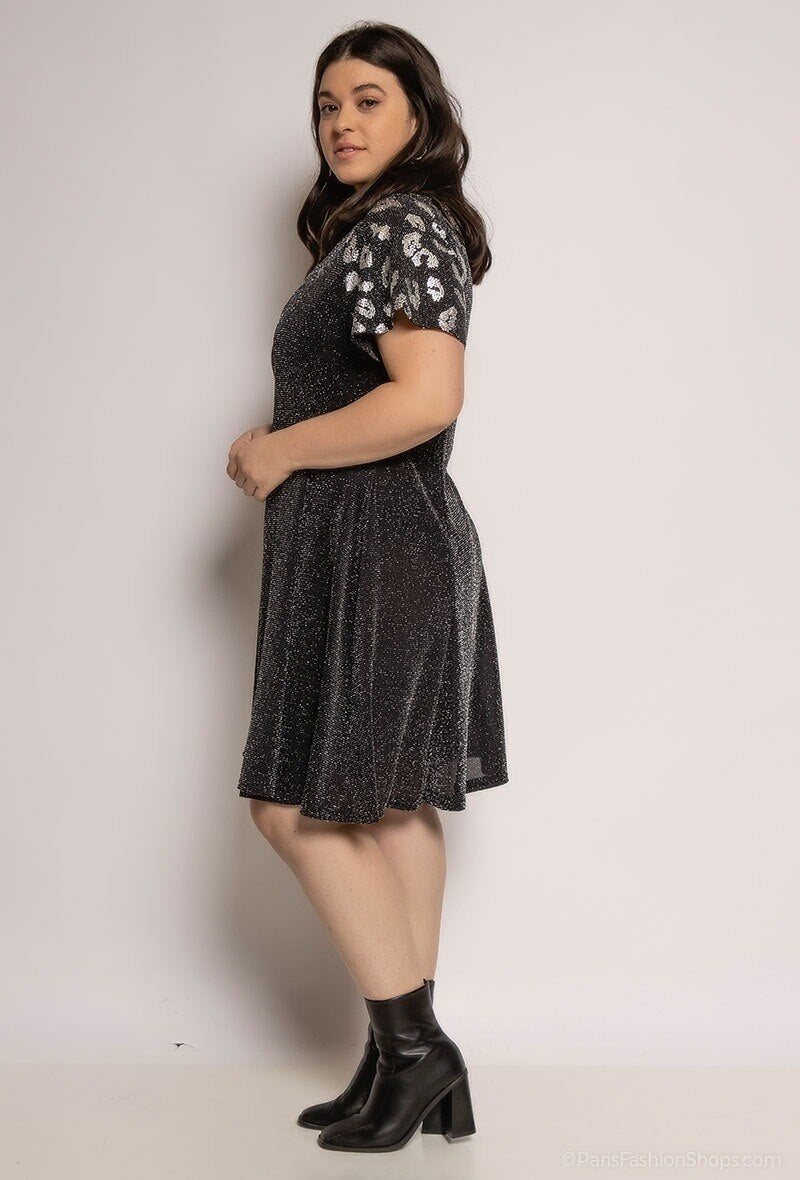Plus Size Glittrande Klänning med Leopardtryck