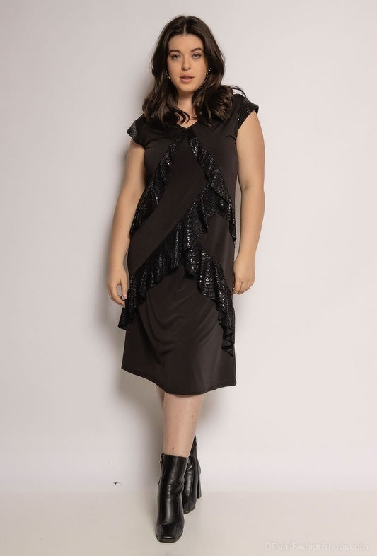 Plus Size Glittrande Klänning med Zebra-mönster