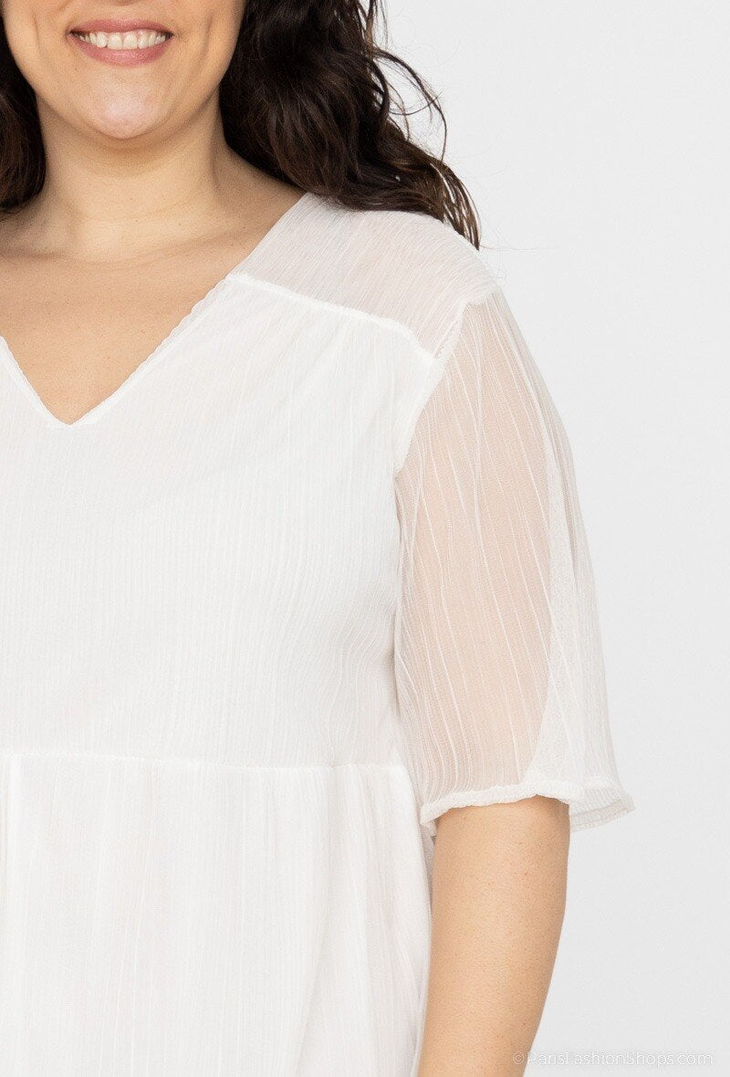 Plain pleated mesh dress i Stor Storlek