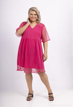Plus Size Plain pleated mesh dress