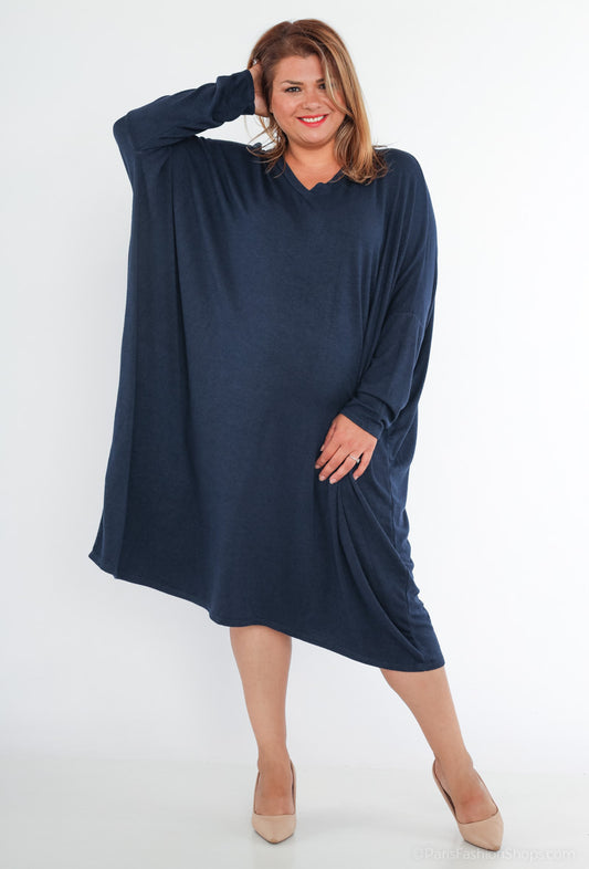 Plus Size Soft V-neck Oversized Sweater Dress