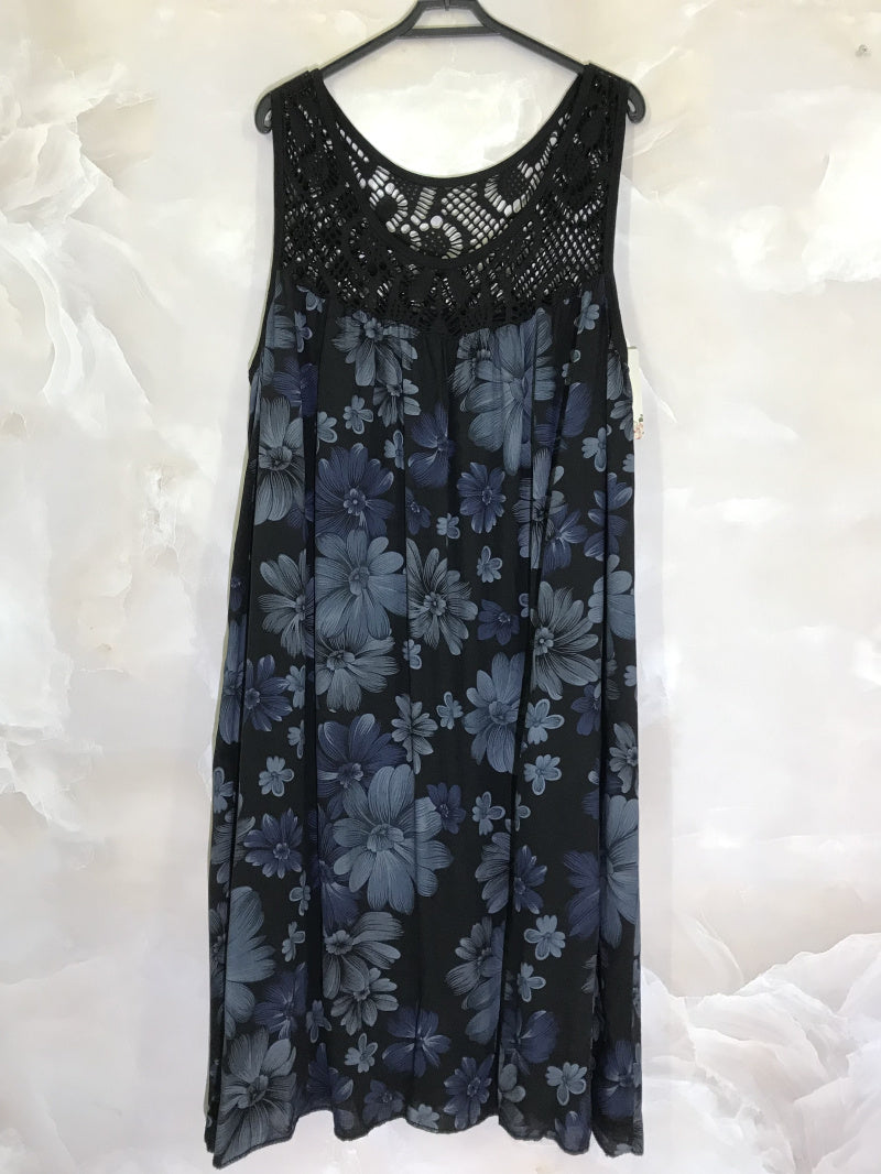Plus Size Blommig Ärmlös Klänning med Spets