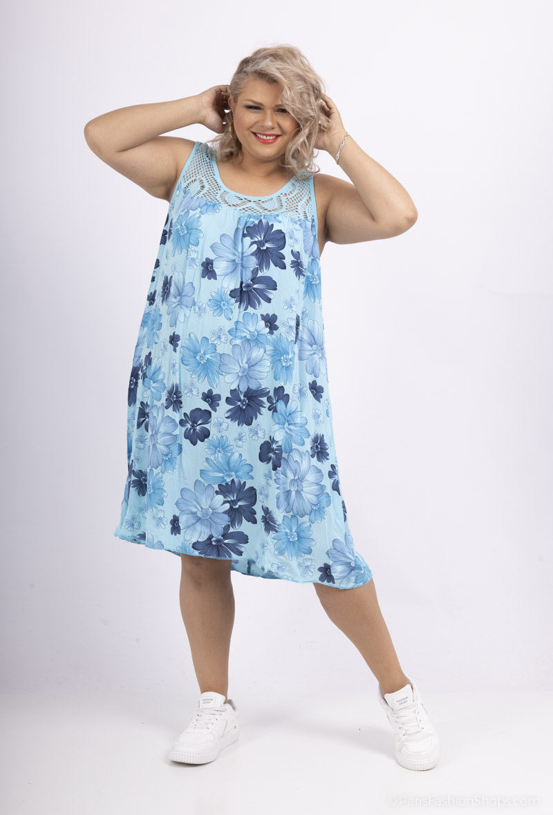 Plus Size Blommig Ärmlös Klänning med Spets