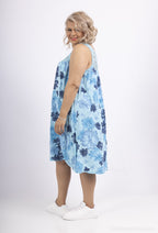 Plus Size Blommig Ärmlös Klänning med Spets