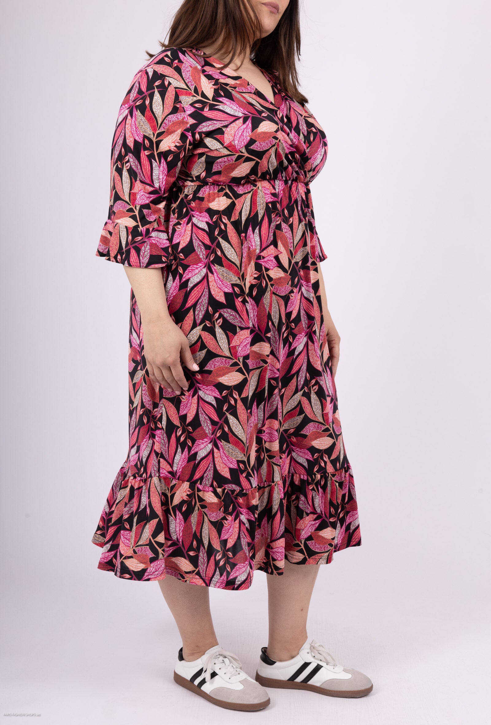 Plus Size Trapeze Klänning med Volangärm