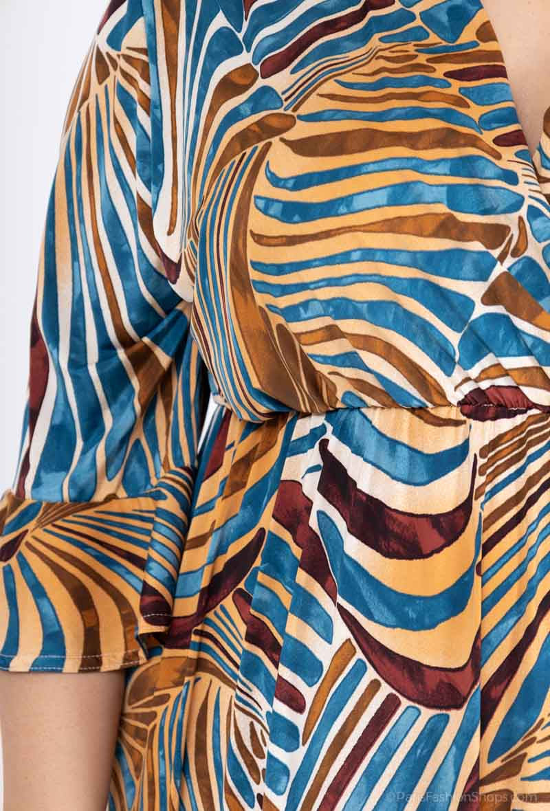 Plus Size Flared Sleeve Print Trapeze Dress with Ruffles