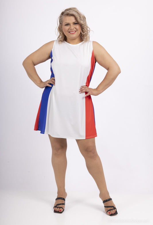 Plus Size Tre-färgad Jersey Ärm- och Skaterklänning