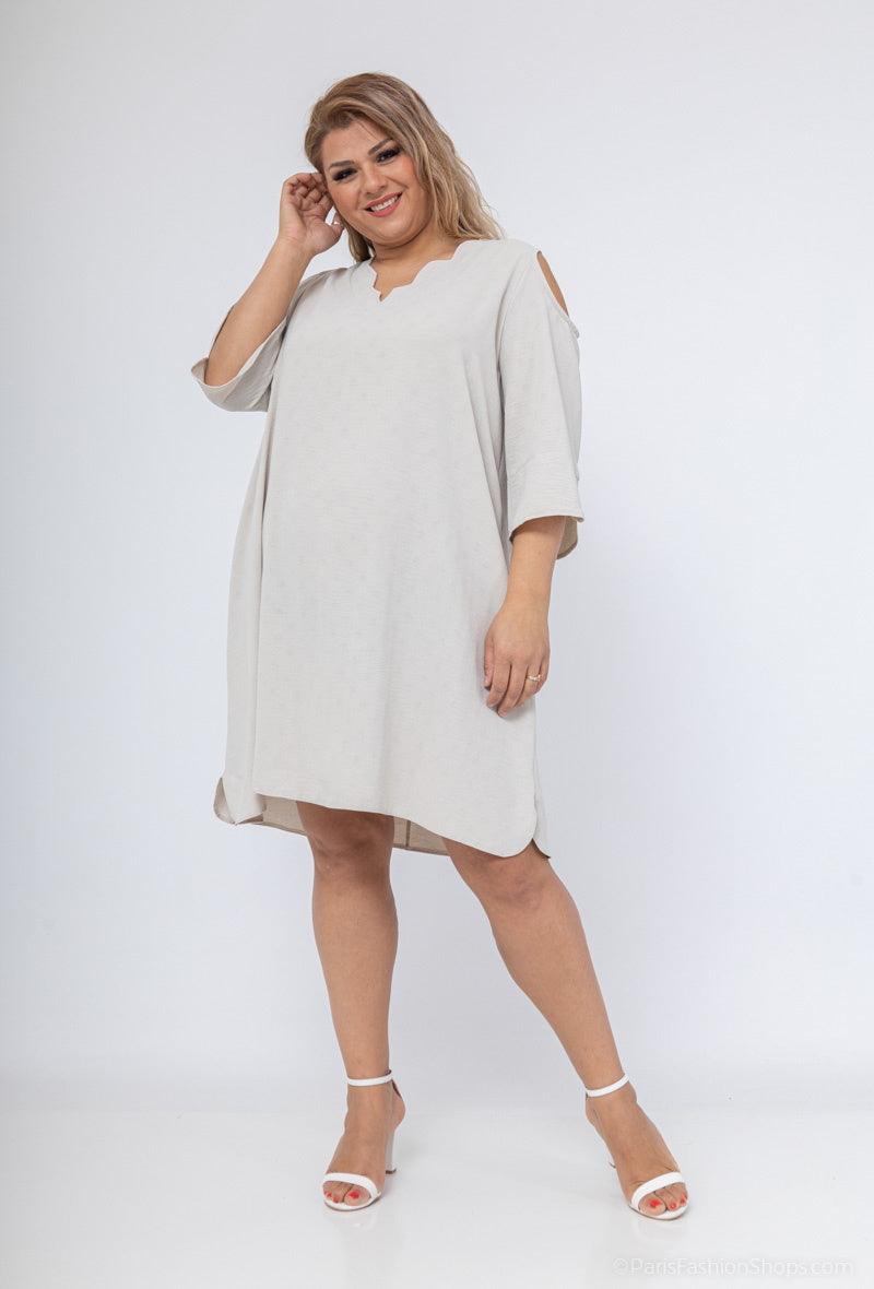 Plus Size Scalloped Collar Off-Shoulder Sleeve Tunic Dress