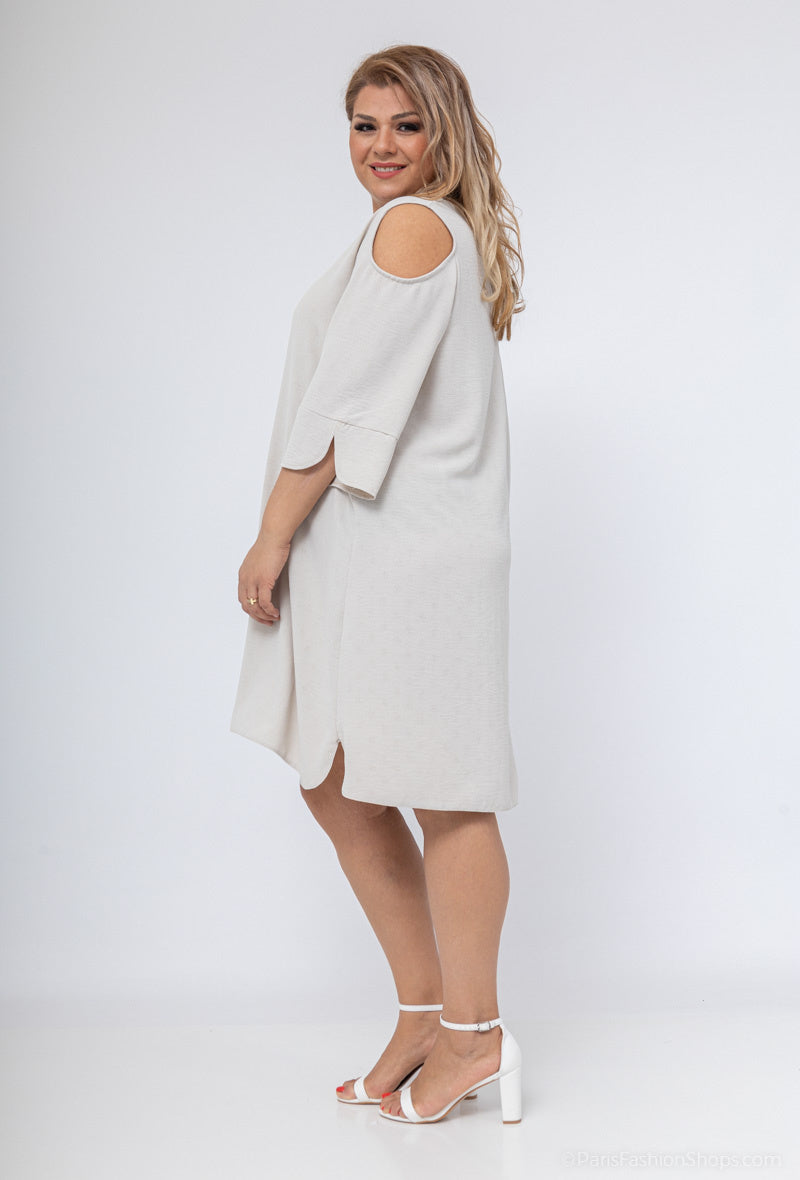 Plus Size Off-Shoulder Tunic Dress med Scalloped Krage