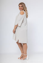 Plus Size Off-Shoulder Tunic Dress med Scalloped Krage