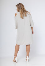 Plus Size Off-Shoulder Tunic Dress med Scalloped Krage