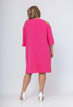Plus Size Off-Shoulder Tunic Dress med Scalloped Krage