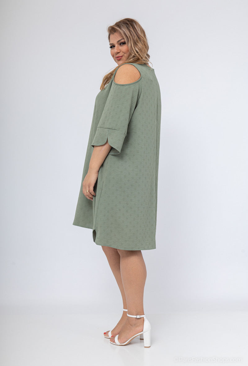 Plus Size Scalloped Collar Off-Shoulder Sleeve Tunic Dress