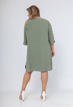 Plus Size Scalloped Collar Off-Shoulder Sleeve Tunic Dress