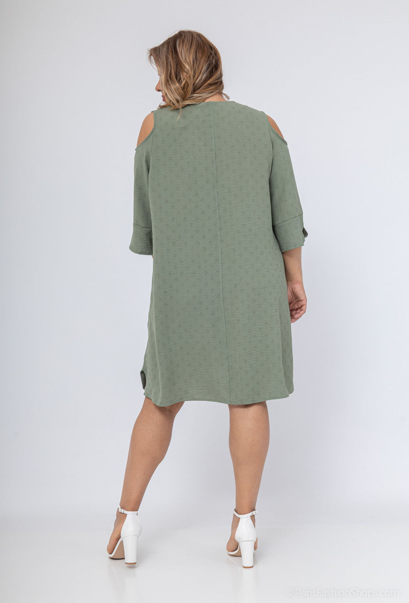 Plus Size Scalloped Collar Off-Shoulder Sleeve Tunic Dress