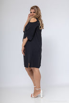 Plus Size Off-Shoulder Scalloped Collar Tunic Dress