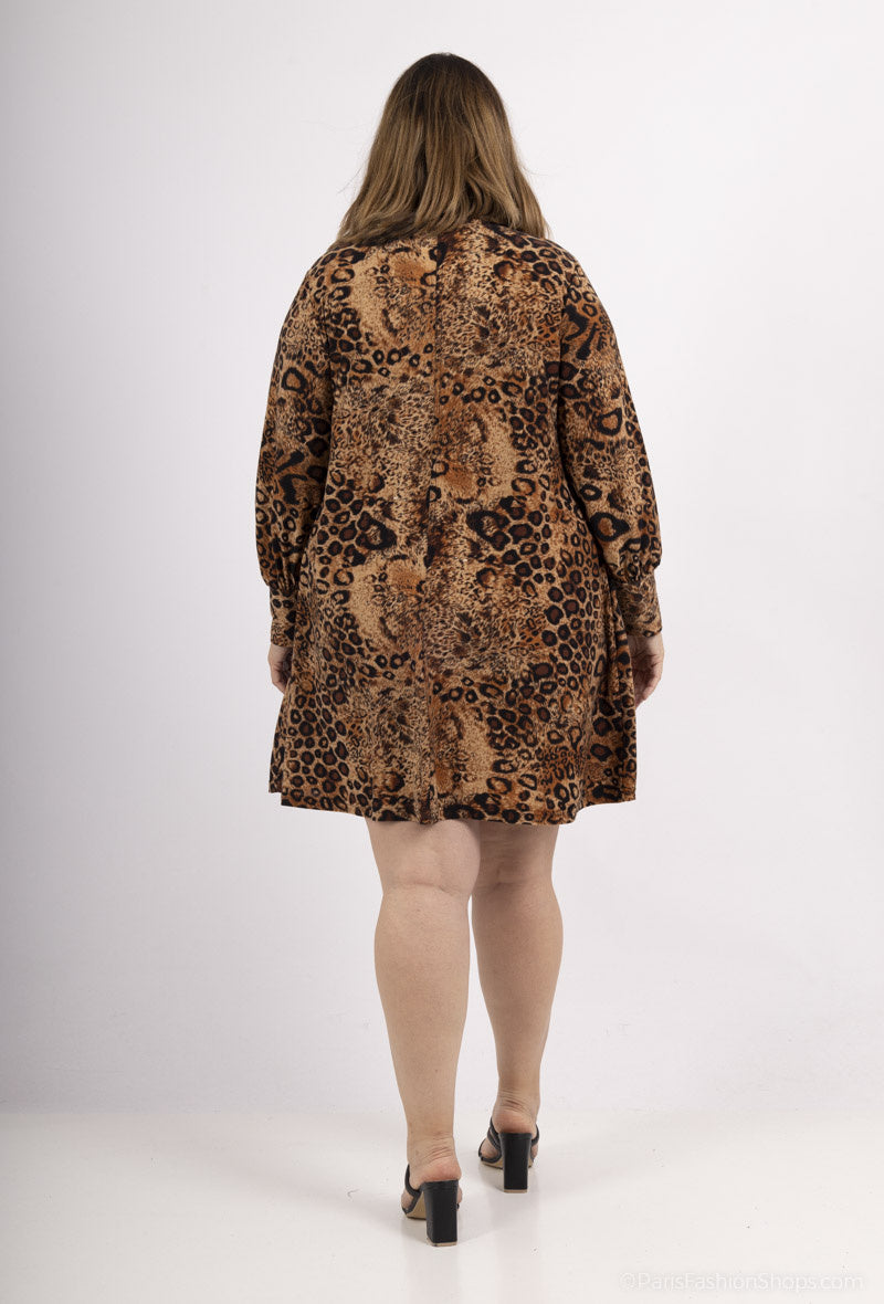 Plus Size V-neck Tunic Dress i Djurtryck